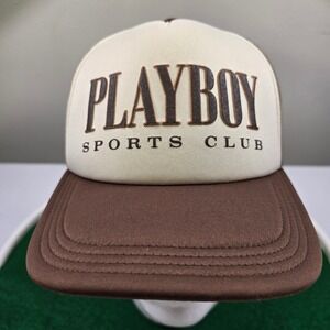 Playboy Sports Club Trucker Hat Unisex Brown Mesh Adjustable Snapback Logo Foam